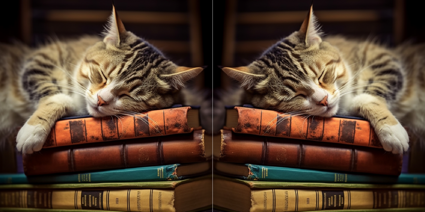 Sleepy Cat & Books Realist Style #3 Ceramic Mug