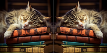 Sleepy Cat & Books Realist Style #3 Ceramic Mug